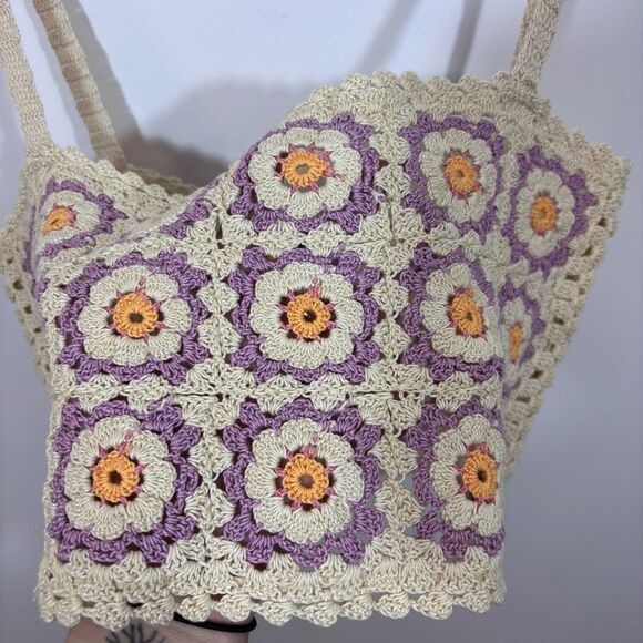 Zara crochet daisy top size xs/s granny square print - Picture 7 of 10
